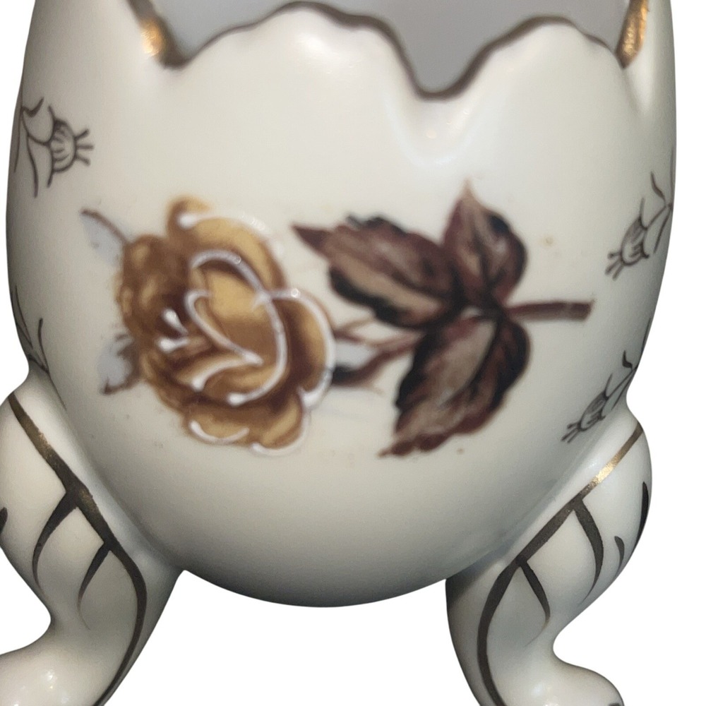 Vintage Porcelain Egg Cup Holder Floral Gold Trim Decorative Accent - Picture 7 of 16